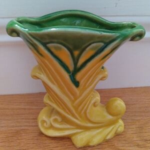 Vintage Green and Yellow Ceramic Vase